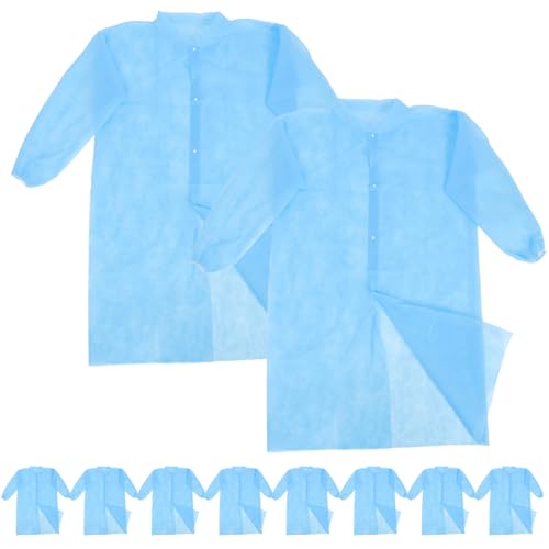 Unomor 10pcs Disposable Lab Coats for Adults Disposable Gowns Buttons Breathable Non-Woven Protective Suits for Lab Use