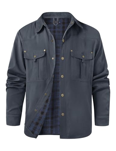 Svanco Hemdjacke Herren Leichte Sommerjacke Kariertes Futter Jacken Karo Übergangsjacke Cargo Cowboy Jacke Mit Mehreren Taschen