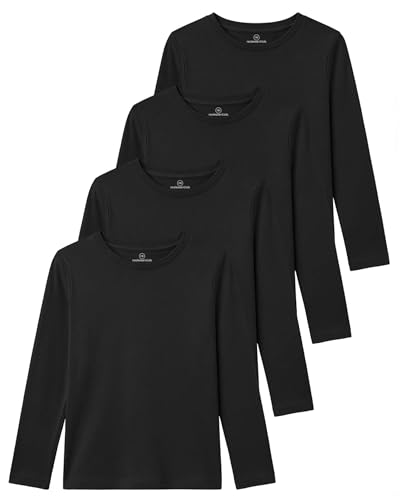 Image of Real Essentials 4 Pack: Girls' Cotton Long Sleeve Crew Neck T-Shirt - Athletic Tee Shirt for Teens Kids Youth (Ages 4-16)