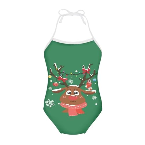 Image of Girls Christmas Halter Modest One Piece Swimsuit Hawaiian Summer Beach Swimwear 3-10 Years