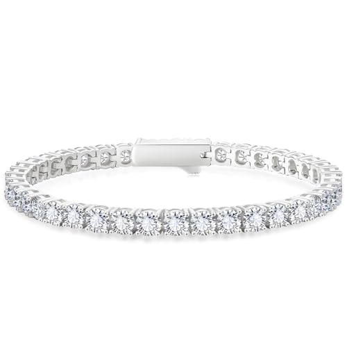 KRKC&CO Tennisarmband Armband Damen, 4mm Tennis Armband Weißgold beschichtet, Zirkonia Kristall Armbänder Silber Iced Out, Hochzeit Geburtstag Geschenk für Frauen Mädchen [Größe 20,3cm]