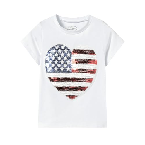 Image of Mud Kingdom Girls Boys Independence Day T-Shirt Fashion Sequins 4th of July Top Summer American Flag 2-9Y