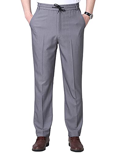 Locachy Men's Thin Full Elastic Waist Straight Trousers Casual Pants