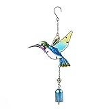 Elleiffina Hanging Ornaments Stained Glass Bird Wind Chimes Window Hanging Decor Garden Sun Catcher Gift for Family or Friends