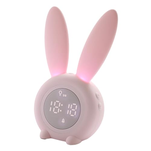 iplusmile 萌うさぎ耳デザイン小型夜灯目覚まし時計 充電式マグネット壁掛け対応 静音スヌーズ機能付き 用デスクトップ時計 ピンク