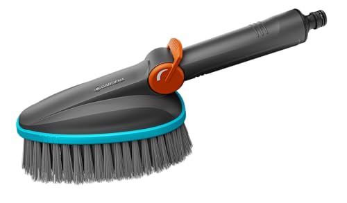 Gardena Cleansystem Handbürste M Soft: Reinigungsbürste mit Schlauchanschluss, für kleinere und empfindliche Oberflächen, praktische 1-Hand-Bedienung, mit Durchflussregulierung (18842-20)
