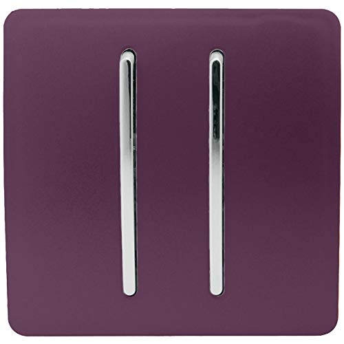 Trendi 2 Gang 3 way (Intermediate) 240V Screwless Raised Front Plate Plastic Artistic Modern Glossy 10 Amp Chrome Rocker Double Electrical Wall Light Switch Plum Purple