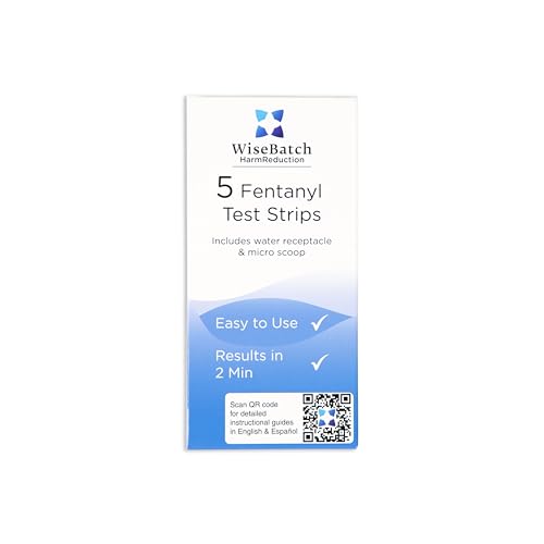 WiseBatch Fentanyl Test Strip + MicroScoop and Instructions - Box of Five (5) + Testing Recepticle - #1 Most Trusted Fentanyl Test Strips - 99% Accurate - Results in <2 Mins - Prevent Overdoses