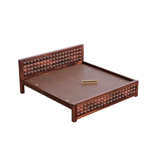 Image of Sheesham Wood Bed Without Storage Solid Wooden Cot Bed Elegant and Functional Bedroom Living Room Home(Reddish-Brown, Queen)