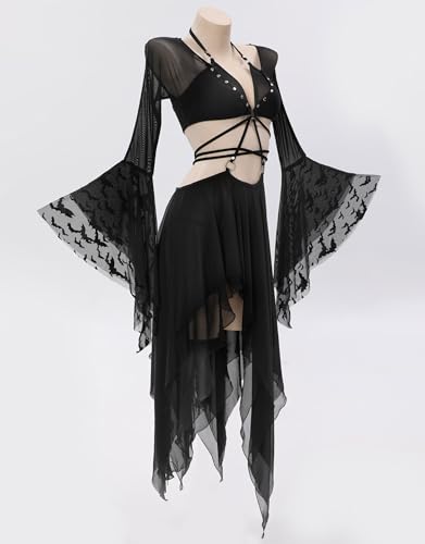 MEOWCOS Women's Bikini Sets Gothic Bathing Suit Wasteland Wind Top and Skirt Set with Triangle Bottoms Bathing Suit2