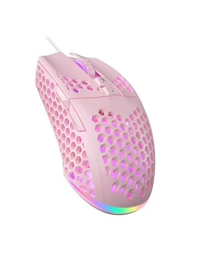SOLAKAKA SM900 Gaming Mouse Wired with RGB,Honeycomb Shell,12800 DPI Wired Gaming Mouse with Buttons,Computer Mouse for Laptop/PC,Pink