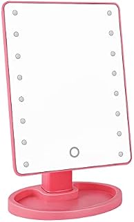 Holdfiturn Makeup Mirror with Lights 22 LED Adjustable Tabletop Vanity Mirror with Dimming Touch Rotation Portable Cosmetic Mirror Sensor Touch Screen Mirror for Bathroom (Pink)