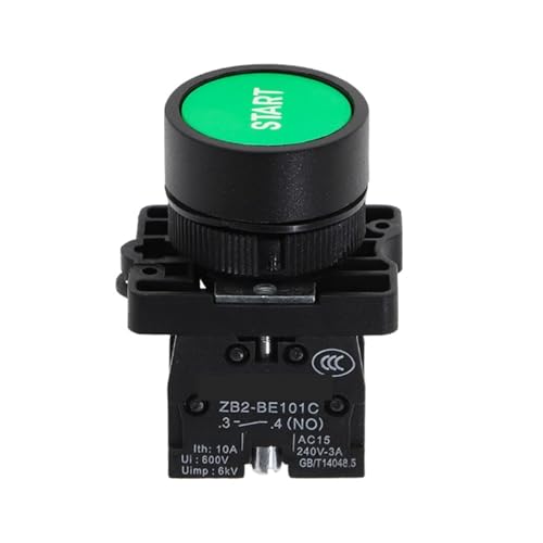 POWTAXBJGD 22mm Start Stop Button with The Arrow Symbol XB2 Flat Touch Switch Button Momentary Button Switch Red/Green Push Buttons(1 Green -Start)