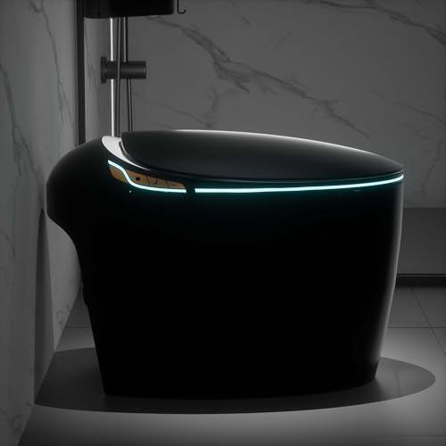 Inodoro inteligente negro con bidé integrado, inodoro eléctrico de lujo alargado con asiento calefactado y sensor de pie, doble descarga de 1,28 GPF, asiento y tapa que se abren y cierran automáticamente, agua tibia y secador, múltiples modos de lavado miniatura 5