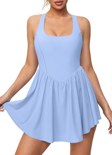 Image of Tennis Dress with Built-in Shorts and Bra, Athletic Workout Dress for Women