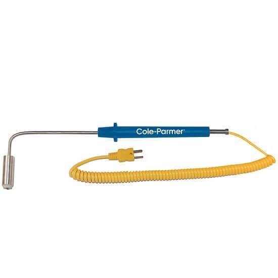 Digi-Sense Type-K 90 Angular Surf con miniconector y cable helicoidal para sondas de calor