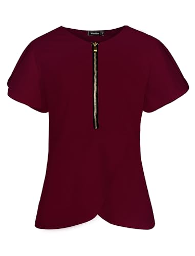 Scrubpro Scrub Tops for Women Stretchy Nurse Uniform Fashionable with Zipper Scrub Shirt Medical Workwear (Burgundy,X-Small)