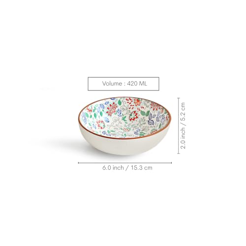 Image of ExclusiveLane 'Spring Garden' Handcrafted Ceramic Bowl Ceramic Serving Bowls Set Snack Bowl (Set of 2, 420 ML, Microwave Safe, Dishwasher Safe)