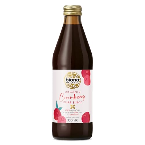 Biona Organic Cranberry Juice 330 ml - Pure Pressed Fruit Juice - Freshly Harvested by Organic Farmers - Free from Preservatives Sugar & Sweetener - Not from Concentrate
