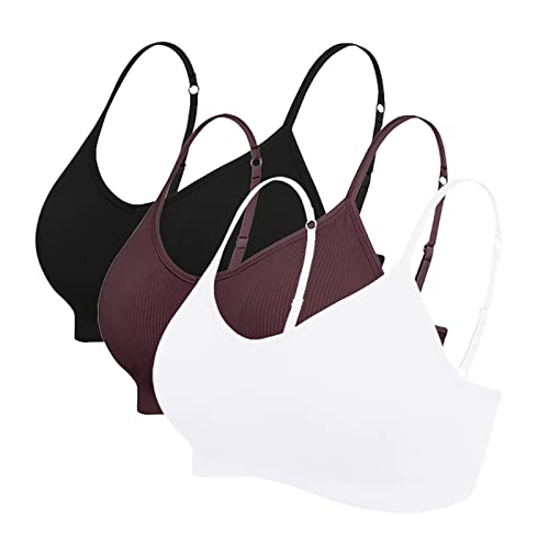 Vertvie Damen 2/3/4er Set Basic Wohlfühl BH Sport BH Spaghettiträger Bralette ohne Bügel Nahtlose Gepolsterte mit Spaghetti Bra Top Low Support Bra(S,Schwarz/Braun/Weiß)