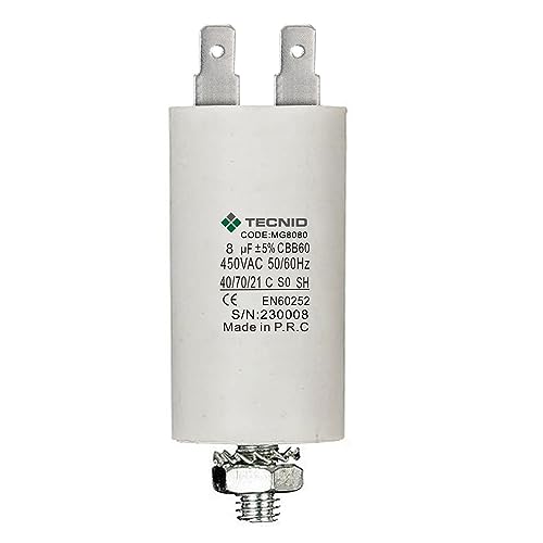 Condensador de arranque para motores eléctricos, 450V, capacidad: 8µF, 4 pines / M8