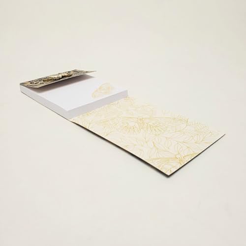 Image of Punch Studio Flip-Top Notepad For Daily Notes or Notes on-the-go, with Magnetic Closure, Brooch Embellishment, Gold-Foil Accents & 75 Illustrated Sheets, 5 inch x 3.75 inch - Black Butterflies (50441)