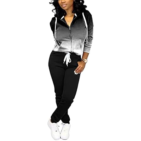 Nimsruc Two Piece Outfits For Women Casual Tracksuit Hoodie Jogging Suits Long Sleeve Sweatsuit Pants Sets Black Gradient XL Cover