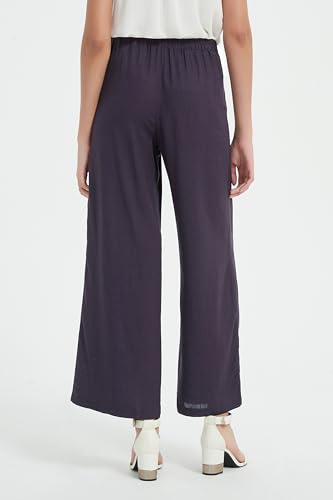 Womens Cotton Linen Wide Leg Pants Summer Flowy Beach Casual Loose Trousers with Pockets3