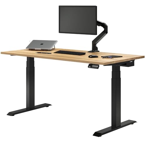 Image of Desky Dual Hardwood Sit Stand Desk - 48x30 Electric Standing Desk - Dual Motor, 3 Stage Adjustable Height Desk - Solid Wood Standing Desk - Whole-Piece Top in Maple Wood