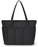 Wandering Nature Tote Bags for Women with Zipper, Expandable Shoulder Handbags with 15.6 Inch Laptop Compartment & Shoe Bag for Work, College Travel Gym,Black (Patent Pending)