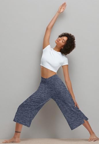 Image of TARSE Womens Casual Wide Leg Yoga Capris Crossover High Waist Capri Pants Loose Soft Pajama Pockets Sweatpants