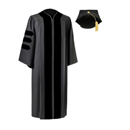 Unisex Classic Doctoral Graduation Gown with 4-Sided Tam, Comfortable & Easy to Dress Up - Handmade & Tailored Construction - Premium Quality Doctoral Graduation Gowns