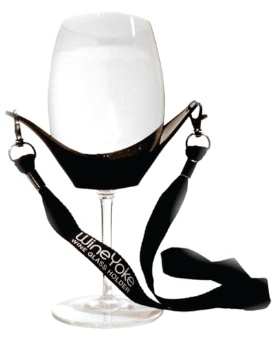 Wine Glass Holder Yoke Necklace with Adjustable Support Strap (Black)