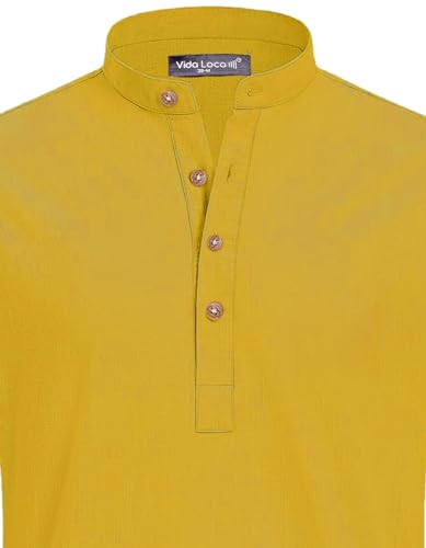 Image of Vida Loca Light Yellow Color Men Solid Cotton Blend Straight Kurta Shirt