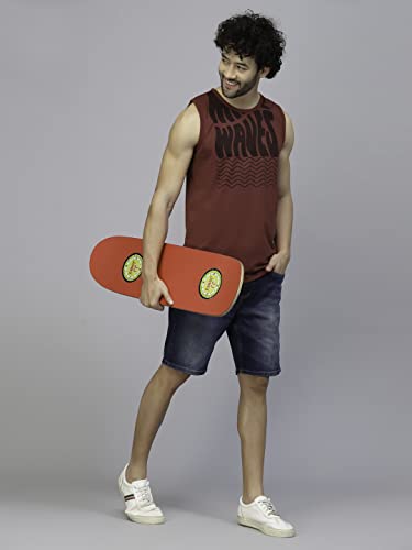 Image of Rigo Stylish Cotton Printed Vest for Men | Round Neck, Slim Fit, Sleeveless T-Shirt Vest for Men | Casual Innerwear Sando for Men & Boys - Perfect for Workouts Gym, Vacations, and Beaches Maroon