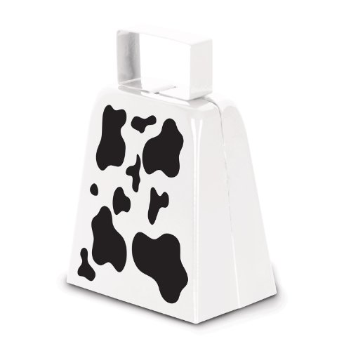 Beistle Cow Print Novelty Metal Cowbell For Farm Animal Theme Birthday Party Western Favors White/Black