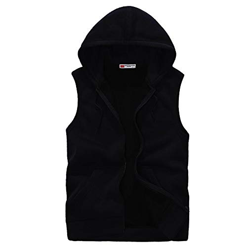 Asiebiul fashhion Men's Autumn and Winter Coat Thick Casual Cotton Vest Thin Hooded Thick Vest Jacket Black