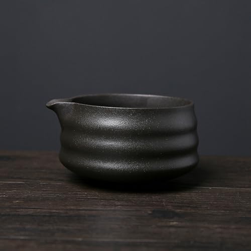 YlobdolY Keramik Matcha Schüssel mit Ausgießer Handgemachte Ofen Ändern Glasierte Keramik Porzellan Schüssel Traditionelle Japanische Matcha Tee Mischschüssel für Schlag Matcha Schwarz