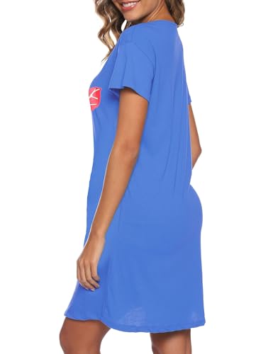 Image of ENJOYNIGHT Womens Cotton Nightgown Short Sleeve Sleepshirt Print Nightshirt | Short-Sleeve Crew Neck, Soft Cotton Fabric, Cartoon Printed Sleep Shirt, Loose Fit