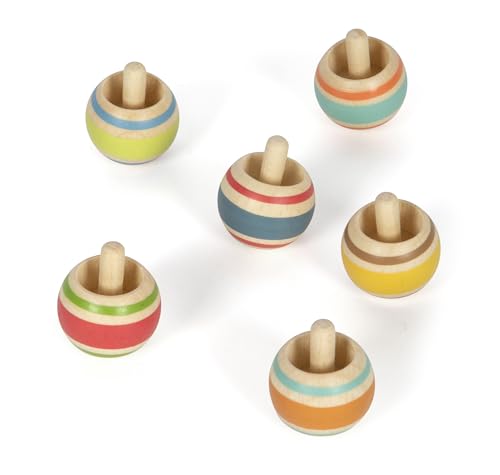 small foot Wendekreisel-Set aus Holz, ideales Mitbringel, 6 Kreisel, Beschäftigung für Kinder ab 3 Jahren, 12606
