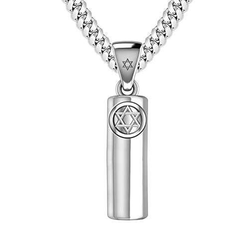 US Jewels Men's Large 925 Sterling Silver 30mm Jewish Star of David Mezuzah Pendant Necklace, 20in to 24in