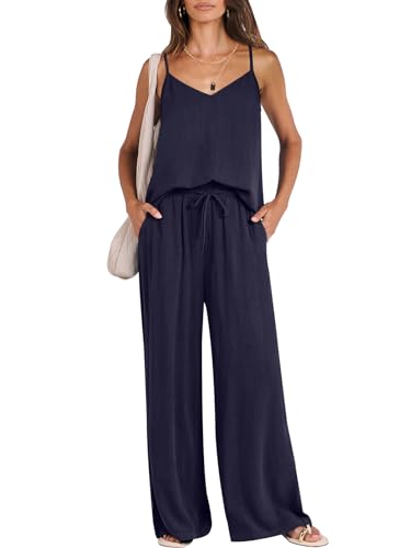 Image of ANRABESS Women's 2 Piece Linen Lounge Set Casual Matching Pants Jumpsuit Summer Beach Travel Vacation Trendy Outfits