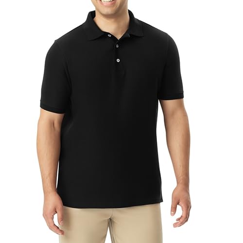 French Toast Mens Short Sleeve Pique T-shirt Polo, Black, Small US