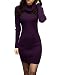 V28? Women Cowl Neck Knit Stretchable Elasticity Long Sleeve Slim Fit Sweater Dress XS/S US 2-8 Purple