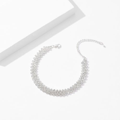 Image of Silver Anklets for Women Shiny Tennis Anklet Silver Adjustable Rhinestone Ankle Bracelets Waterproof Beach Anklets Bracelet for Women Foot Jewelry for Summer