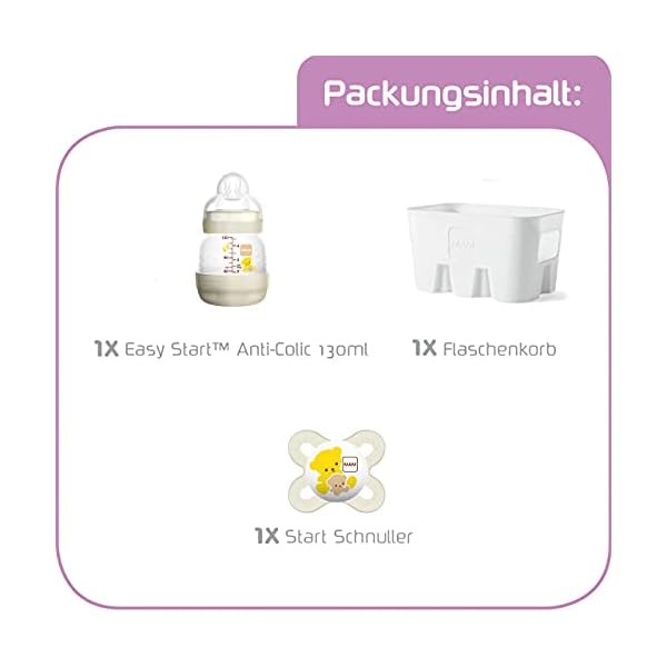 MAM Easy Start Anti-Colic Combi Set XS, Baby Erstausstattung mit Flasche (130 ml), inkl. Sauger Größe 0, Schnuller und Flaschenkorb, Baby Geschenk, ab der Geburt, Bär – Bild 3