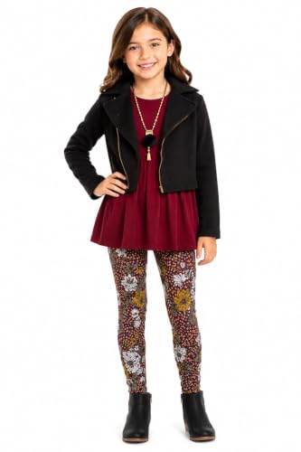 Image of iGirlDress Girls 4 Pieces Pant Set Long Sleeve Jacket Necklace Floral Plaid Pant 4-16