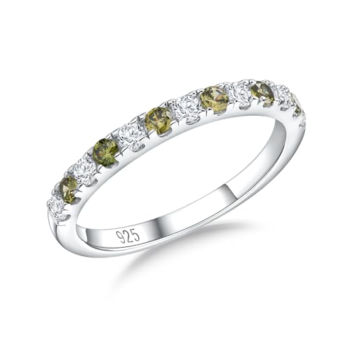 RANDES Peridot Ring Half Eternity Band 925 Sterling Silver Stacking Ring August Birthtone Rings for...