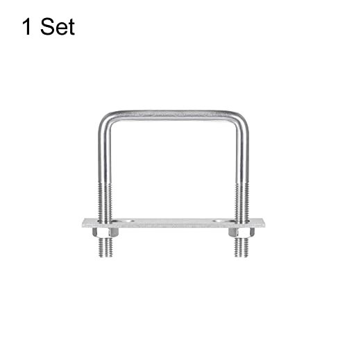 Image of uxcell Square U-Bolts, 95mm(3.74 inch) Inner Width 100mm Length M10 304 Stainless Steel U Clamp Bolt with Nuts and Plates, for Boat Trailer