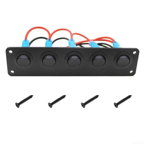 Interruptor basculante iluminado de 5 vías de 12 V para coche, barco, RV, remolque, con protección de fusibles para iluminación LED y circuitos auxiliares